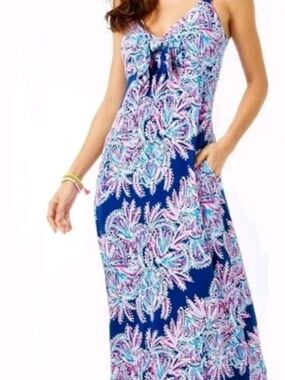 LILLY PULITZER Maui Maxi Dress Oyster Bay Blue MISS SHELL Sz 6  originally $198